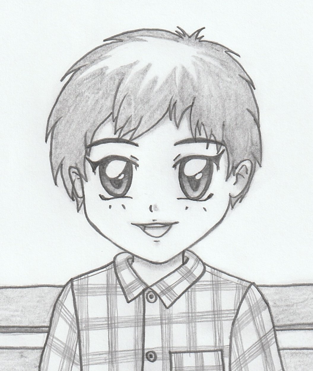 Hand-drawn anime portrait of a young boy